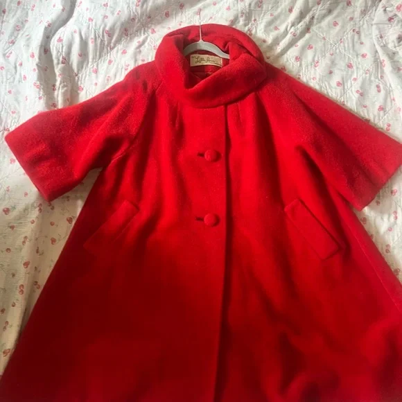 Lili Anne Red Wool mohair Swing Coat with Funnel Collar - Picture 6 of 15